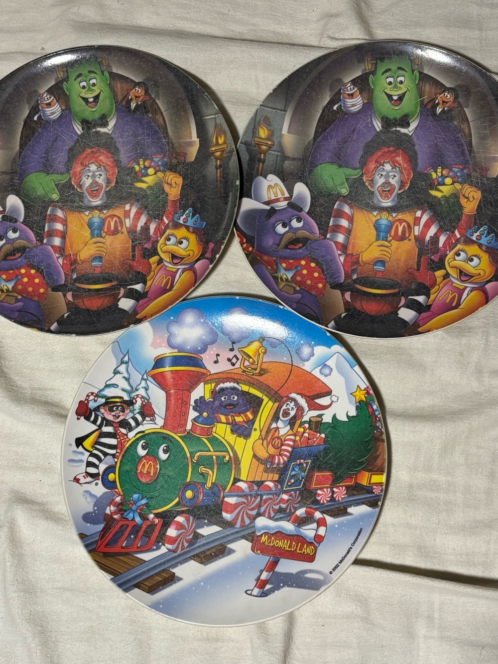 McDonald's Holiday Character Dessert Plates - Green, Red, Purple, Yellow, Blue
